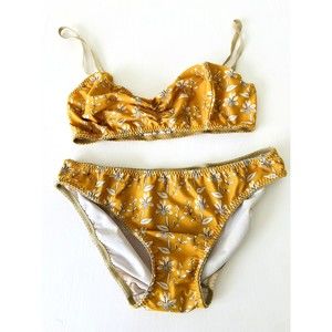 Bimby + Roy Bralette Bikini Set Bottoms Swim Yellow Floral Women's Size Medium